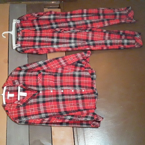 NWOT Victoria's Secret Xl Plaid Long Sleeve Button Down Top W/ Matching pants - Picture 3 of 16